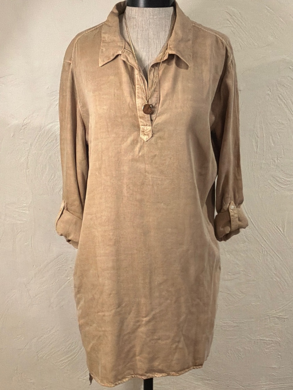 Sneak Peek Beige Long-Sleeve Tunic Dress with pockets